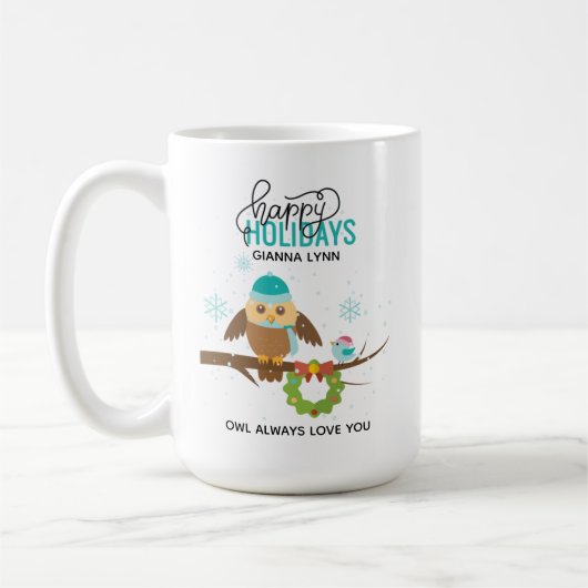 Personalisiertes Eule und Bluebird Weihnachten Kaffeetasse (Links)
