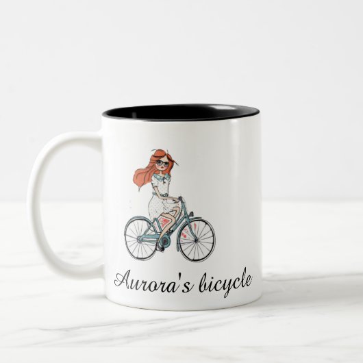 Personalisiertes Fahrrad für ihr Individuelle Name Zweifarbige Tasse (Links)