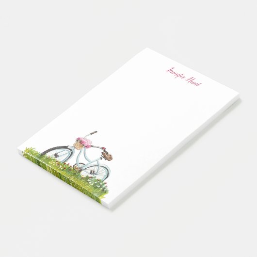 Personalisiertes Fahrrad mit Blume Notepad Post-it Klebezettel (angewinkelt)
