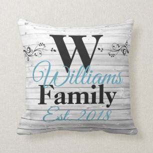 Personalisiertes falsches Holz-Familienmonogramm Kissen