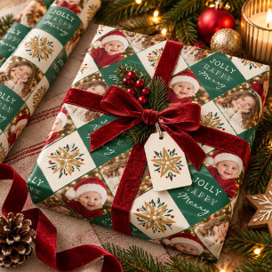 Personalisiertes Familien-2-Foto-Weihnachten Geschenkpapier