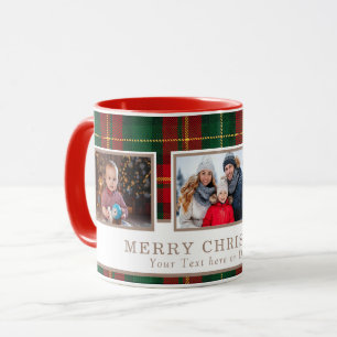 Personalisiertes Familien-3-Foto-Plaid-Weihnachten Tasse