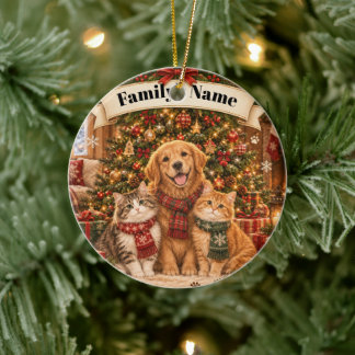 Personalisiertes Familien-Weihnachts-Haustier Katz Keramik Ornament