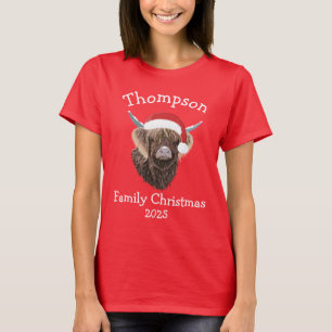 Personalisiertes Familien-Weihnachts-Hochlandrind T-Shirt