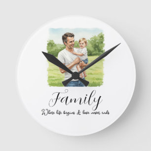 Personalisiertes Familienbild Runde Wanduhr