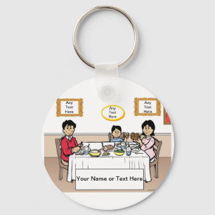 Personalisiertes Familienessen, 1 Junge Cartoon Schlüsselanhänger