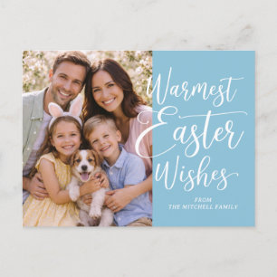 Personalisiertes Familienfoto auf blauer Ostereier Postkarte