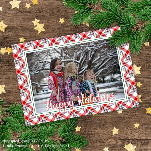 Personalisiertes Familienfoto auf kariertem Muster Karte