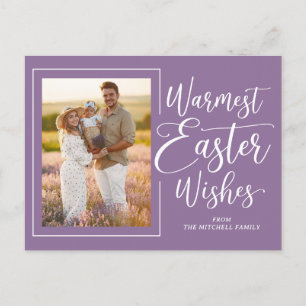 Personalisiertes Familienfoto auf violettem Ostern Postkarte