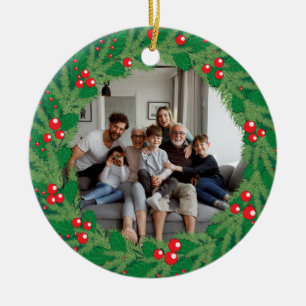 Personalisiertes Familienfoto-Weihnachts-Stechpalm Keramik Ornament