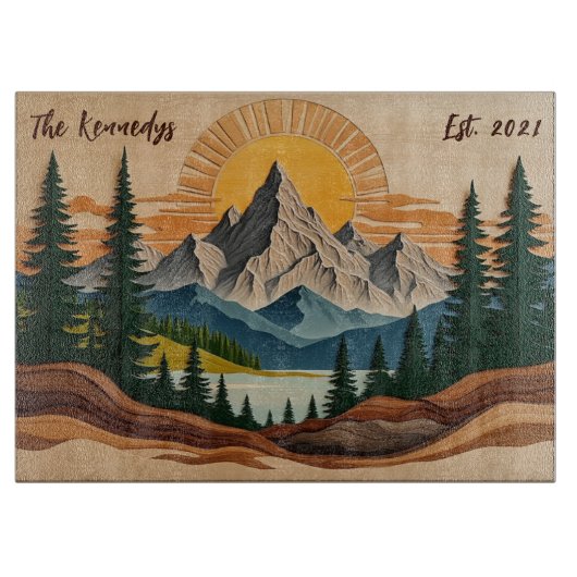 Personalisiertes Familienglas aus dem Bergwald Schneidebrett (Vorderseite)