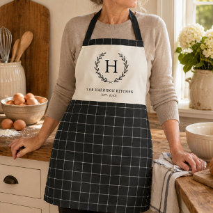 Personalisiertes Familienmonogramm Modern Kariert  Schürze