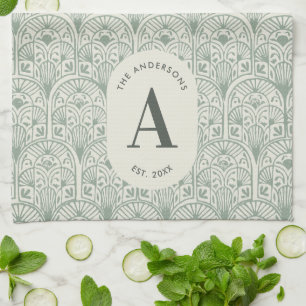 Personalisiertes Familienname-Monogramm Sagegrün D Geschirrtuch