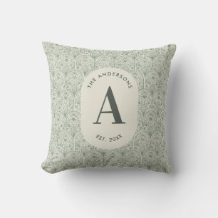 Personalisiertes Familienname-Monogramm Sagegrün D Kissen