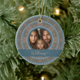Personalisiertes Familienportrait Aquamarin und Go Keramik Ornament