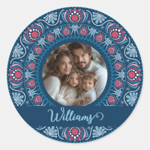 Personalisiertes Familienportrait Blue Festival Ma Runder Aufkleber