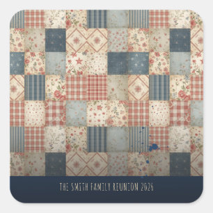 Personalisiertes Familientreffen Vintage-Patchwork Quadratischer Aufkleber