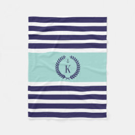 Personalisiertes Familienwappen Stripmuster Navy M Fleecedecke