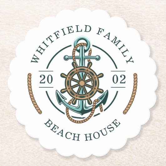 Personalisiertes Family Beach House Nautic Untersetzer (Vorderseite)