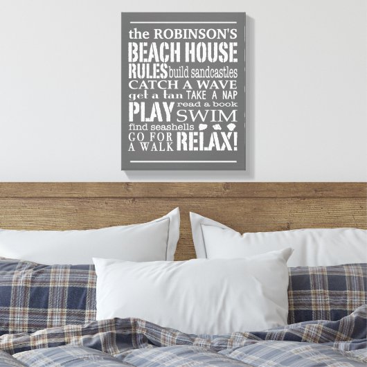 Personalisiertes Family Beach House Regeln grau |  Leinwanddruck (Insitu (Schlafzimmer))