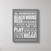Personalisiertes Family Beach House Regeln grau |  Leinwanddruck (Vorderseite)