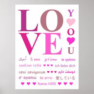 Personalisiertes Fancy Pink Romantisches "LOVE YOU Poster