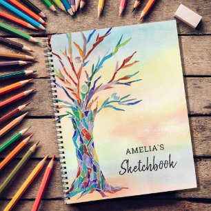 Personalisiertes farbenfrohes Baumskizzenbuch Notizblock