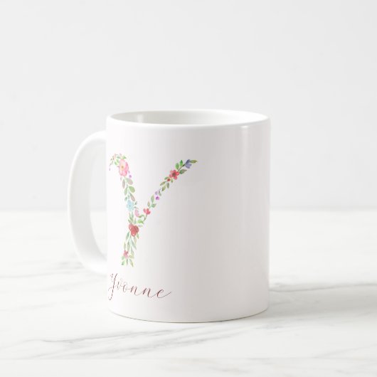 Personalisiertes Farbflorenmonogramm Letter Y Kaffeetasse (Vorderseite Links)