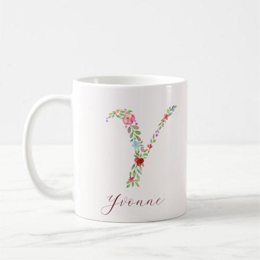 Personalisiertes Farbflorenmonogramm Letter Y Kaffeetasse (Links)