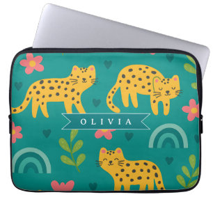 Personalisiertes Farbige Lustige Leopard Dschungel Laptopschutzhülle