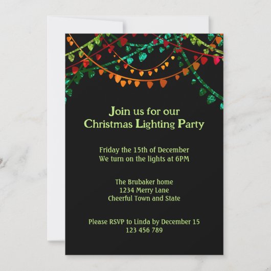 Personalisiertes farbiges Weihnachtslicht-Party Einladung (Vorderseite)