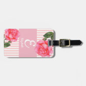 Personalisiertes Farbrosa Rosen Floral Monogramm Gepäckanhänger (Vorderseite horizontal)