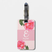Personalisiertes Farbrosa Rosen Floral Monogramm Gepäckanhänger (Rückseite vertikal)