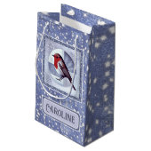 Personalisiertes festes Robin Weihnachtsdesign Kleine Geschenktüte (Rückseite Schrägansicht)