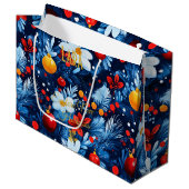 Personalisiertes festlich blaues und rot großes Ge Große Geschenktüte (Vorderseite Schrägansicht)