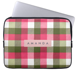Personalisiertes Festliches Rosa und Grün Kariert Laptopschutzhülle