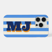 Personalisiertes fettes Monogramm, blauer Streifen iPhone Hülle (Rückseite (Horizontal))