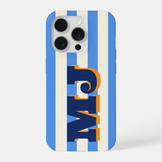 Personalisiertes fettes Monogramm, blauer Streifen iPhone Hülle (Rückseite)