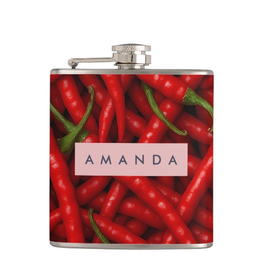 Personalisiertes fettes rotes Chili-Pfeffer-Muster Flachmann (Vorderseite)
