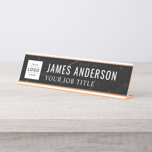 Personalisiertes Firmenlogo für moderne Schwarz-Ma Schreibtischnamensplakette (Vorderseite )