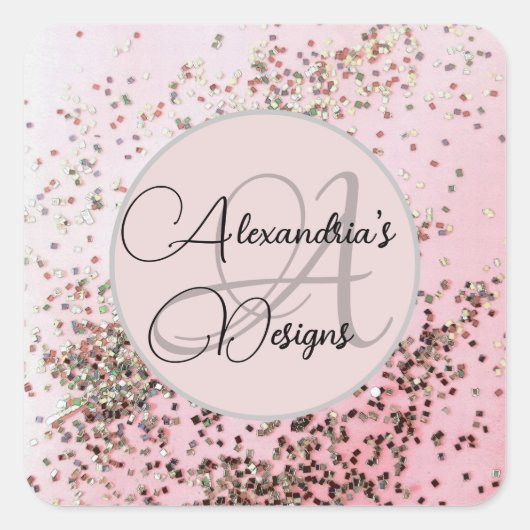Personalisiertes Firmenlogo Rosa Confetti Quadratischer Aufkleber (Vorderseite)