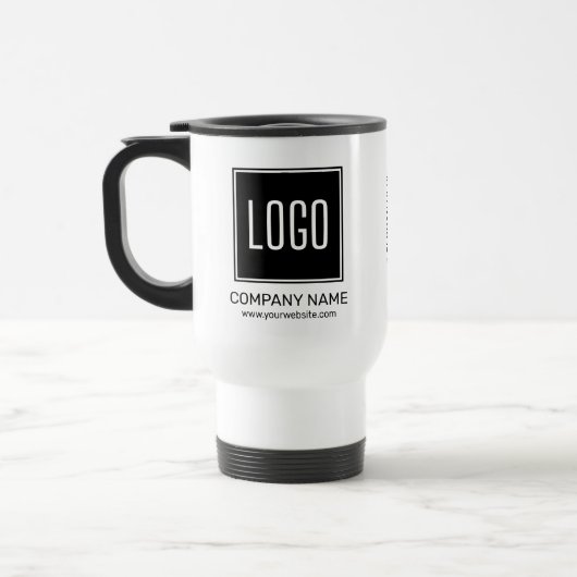Personalisiertes Firmenlogo und QR-Code Reisebecher (Links)