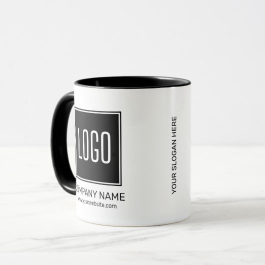 Personalisiertes Firmenlogo und QR-Code Tasse (Vorderseite Links)