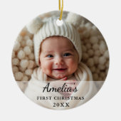 Personalisiertes First Christmas Baby Foto Keramik Ornament (Vorne)