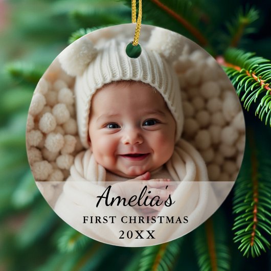 Personalisiertes First Christmas Baby Foto Keramik Ornament