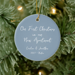 Personalisiertes First Christmas New Apartment Blu Keramik Ornament