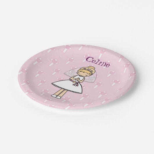 Personalisiertes First Communitymädchen Pappteller (Schrägansicht)