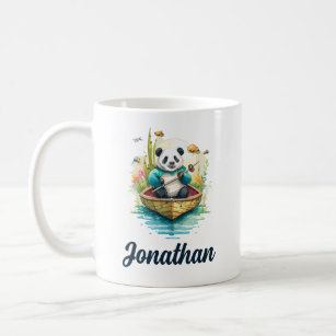 Personalisiertes Fischen Panda in einem Boot Kaffeetasse