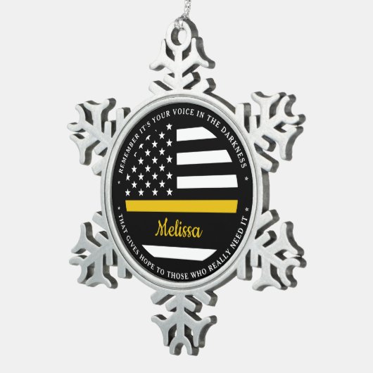 Personalisiertes Flag 911 der dünnen Goldlinie Schneeflocken Zinn-Ornament (Rechts)