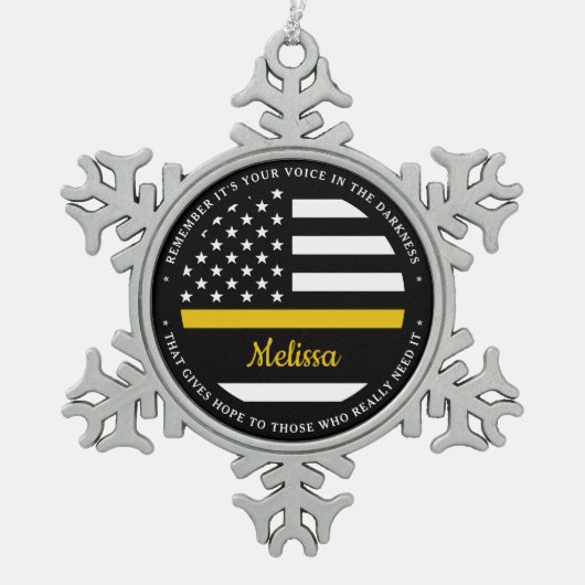 Personalisiertes Flag 911 der dünnen Goldlinie Schneeflocken Zinn-Ornament (Vorderseite)